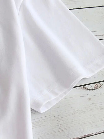 Yonca Moda Evi Baskılı Oversize Bisiklet Yaka T-shirt - Beyaz