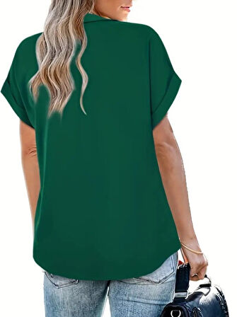 Yonca Moda Evi Kadın Kısa Kollu Yakalı Uzun Sandy Bluz