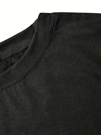 Yonca Moda Evi Fiyonk Baskılı Siyah Oversize Unisex T-shirt- Siyah
