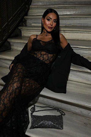 Yonca Moda Evi Full Dantel Askılı Elbise 2874