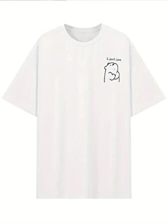 Yonca Moda Evi Baskılı Oversize Bisiklet Yaka T-shirt - Beyaz