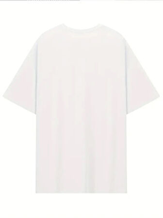 Yonca Moda Evi Baskılı Oversize Bisiklet Yaka T-shirt - Beyaz