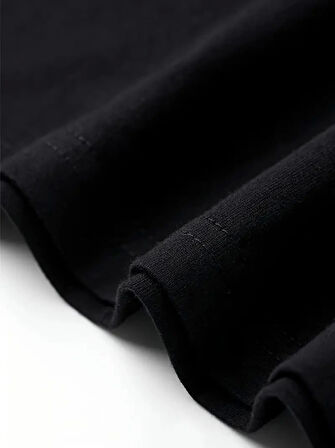 Yonca Moda Evi Baskılı Oversize Bisiklet Yaka T-shirt - Siyah
