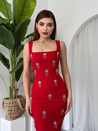 Yonca Moda Evi Ners Taş Detaylı Elbise