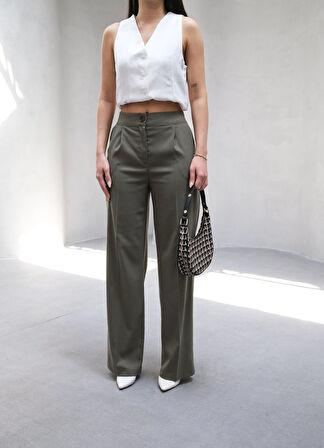 Yonca Moda Evi Arkasi Lasti̇kli̇ Pi̇leli̇ Dökümlü Wide Leg Pantolon