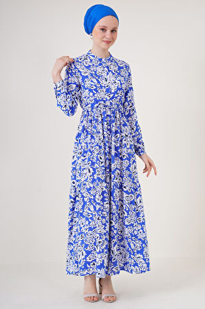 Yonca Moda Evi 2144 Hakim Yaka Tesettür Elbise - Saks