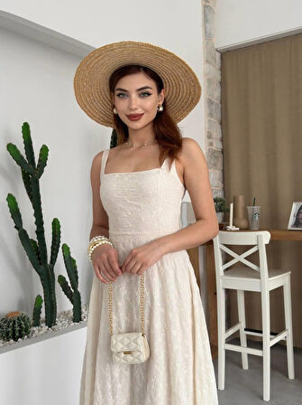 Yonca Moda Evi Cuper Çiçek Detaylı Elbise