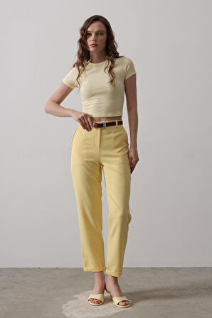 Yonca Moda Evi Kemerli Havuç Pantolon - Sarı
