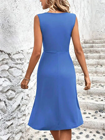 Yonca Moda Evi Kadın Askılı V Yakalı önde çapraz Detaylı Janjan Krep Elbise