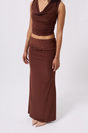 Yonca Moda Evi Katlama Bel Detay Maxi Etek