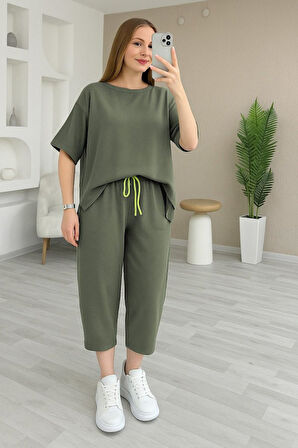 Yonca Moda Evi Kadın Kısa Kollu Bisiklet Yaka Viskon Iki Iplik Bluz Ve Pantolon Ikili Takım