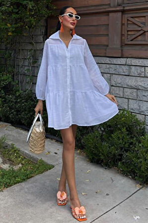 Yonca Moda Evi Gömlek Yaka Pileli Elbise 2898