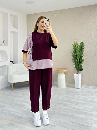 Yonca Moda Evi Kadın Kristal 2 Iplik Kumaş Yanları çizgili Takım