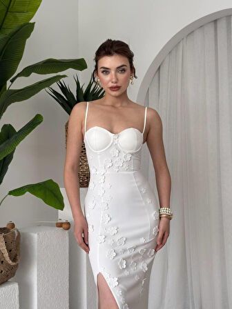 Yonca Moda Evi Stor Gül Detaylı Elbise