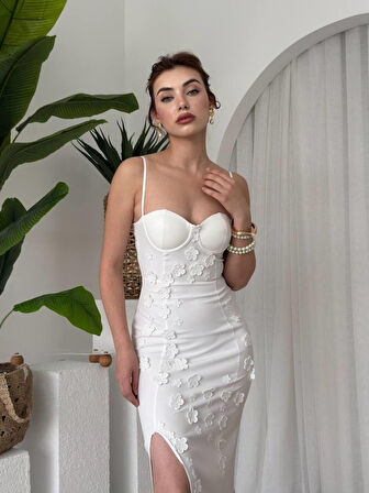 Yonca Moda Evi Stor Gül Detaylı Elbise
