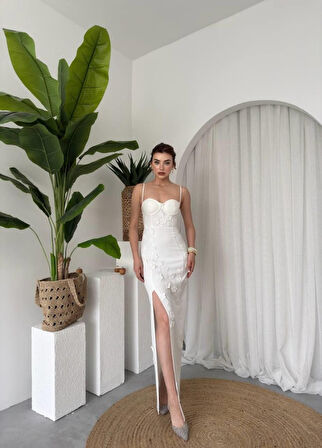Yonca Moda Evi Stor Gül Detaylı Elbise