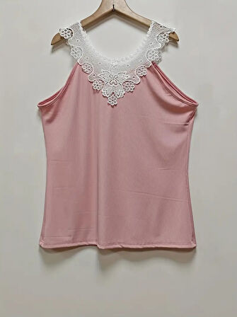 Yonca Moda Evi Kadın Kolsuz Dantel Yaka Kaşkorse Bluz