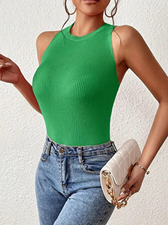 Yonca Moda Evi Kadın Sıfır Kol Sırt çapraz Detay Triko Bluz