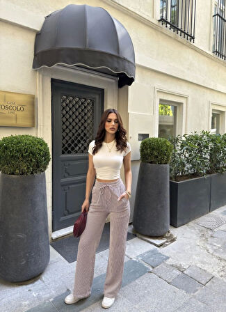 Yonca Moda Evi Su Yolu Çizgili Kolay Kombinle Ne Bilir Cepli Pantolon - Bordo