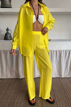 Yonca Moda Evi GÖMLEK - PANTOLON TAKIM - Sarı