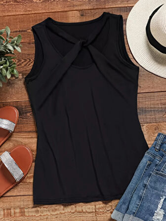 Yonca Moda Evi Kadın önden çapraz Detay Askılı Viskon Bluz