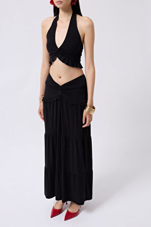 Yonca Moda Evi Düğüm Detay Fırfırlı Crop