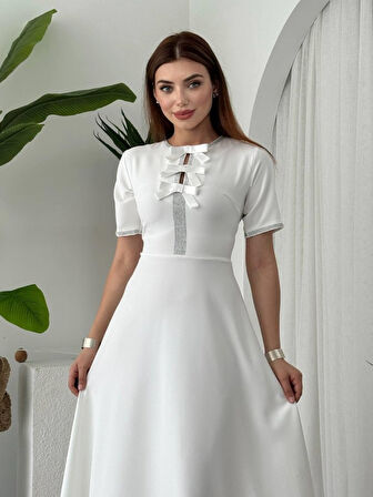 Yonca Moda Evi Wera Taşlı Fiyonk Detaylı Elbise