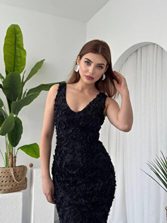 Yonca Moda Evi Kren Gül Detaylı Elbise