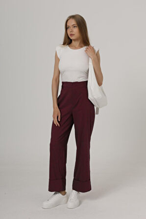 Yonca Moda Evi Duble Paça Pantolon - Bordo