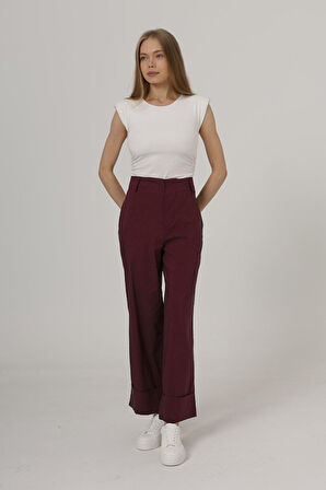 Yonca Moda Evi Duble Paça Pantolon - Bordo