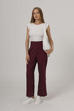 Yonca Moda Evi Duble Paça Pantolon - Bordo