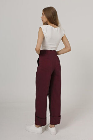 Yonca Moda Evi Duble Paça Pantolon - Bordo