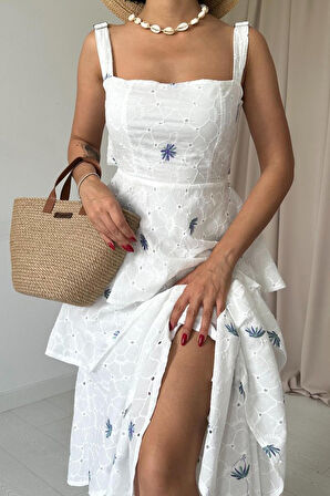 Yonca Moda Evi Lila Kat Kat Arkası Bağlamalı Elbise