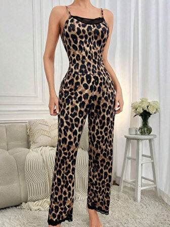 Yonca Moda Evi Kadın Ip Askılı Yakası Dantelli Bluz Ve Pijama Sandy Ikili Takım