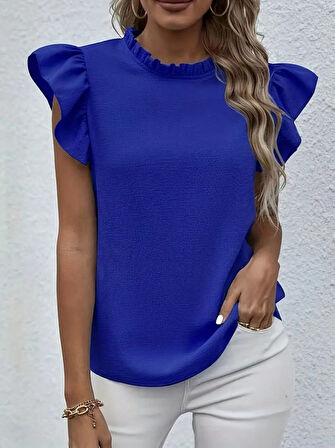 Yonca Moda Evi Kadın Kısa Kollu Fırfır Yakalı Bürümcük Bluz