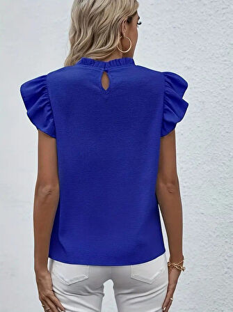 Yonca Moda Evi Kadın Kısa Kollu Fırfır Yakalı Bürümcük Bluz