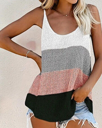 Yonca Moda Evi Kadın Askılı Yuvarlak Yaka Salaş Triko Bluz