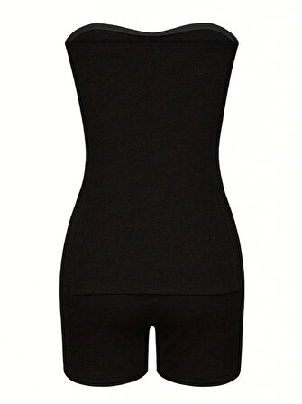 Yonca Moda Evi Kadın Iki Yanı Yırtmaçlı Straplez Bluzmini Tayt Kaşkorse Ikili Takım