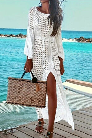 Yonca Moda Evi Kadın Yarasa Kol Triko Maxi Boy Pareo