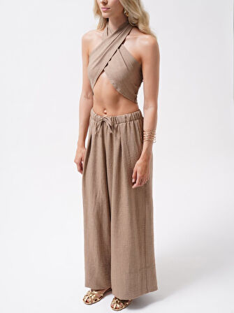 Yonca Moda Evi Çapraz Bağlamalı Keten Crop