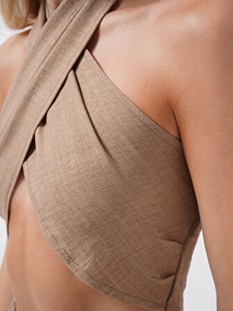 Yonca Moda Evi Çapraz Bağlamalı Keten Crop