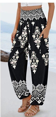 Yonca Moda Evi Kadın Yüksek Bel Desenli Lastikli Süprem Pantolon