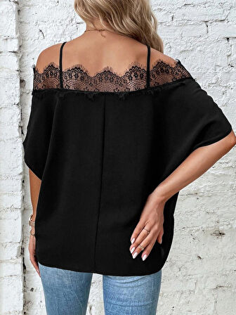 Yonca Moda Evi Kadın Askılı Dantel Janjan Krep Bluz