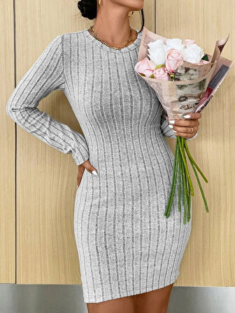 Yonca Moda Evi Kadın Uzun Kollu Bisiklet Yaka şardonlu Kalın Fitilli Kaşkorse Mini Boy Elbise