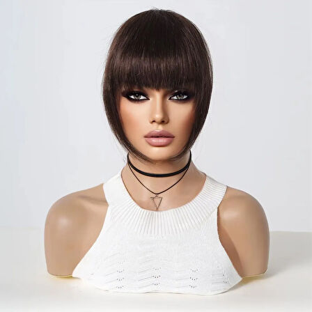 Yonca Moda Evi Yoğun Gerçek Saç Perçem / Koyu Kestane - 582533-1453