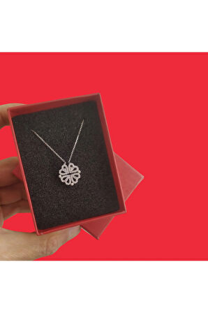 Modahilye 925 Ayar Gümüş Yonca Mıknatıslı Şans Kolyesi