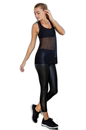 Yeni İnci Suni Deri Siyah Sporcu Tayt Tek Alt YNCT146 