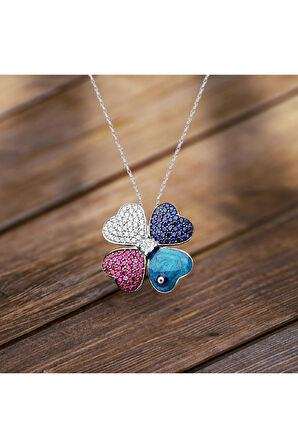 Modahilye 925 Ayar Gümüş Dört Yapraklı Yonca Şans Kolyesi