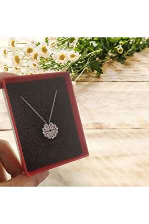 Modahilye 925 Ayar Gümüş Mıknatıslı Yonca Kalp Şans Kolyesi