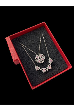 Modahilye 925 Ayar Gümüş Mıknatıslı Yonca Kalp Şans Kolyesi